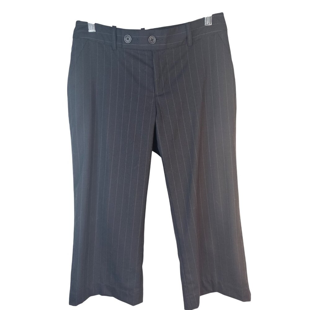 Banana Republic Size 4 Womens Black Pinstripe Cropped Wool-Blend Pants